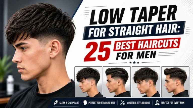 Low taper for straight hair featuring 25 best haircuts for men with modern low taper fade styles for straight hair in a stylish barbershop setting.